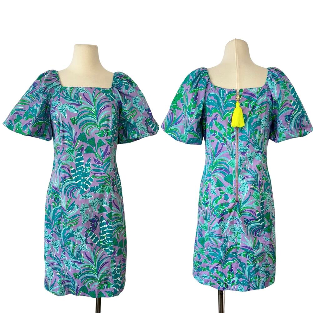 Lilly Pulitzer Lettie Short Sleeve Stretch Dress Purple Iris Green 4